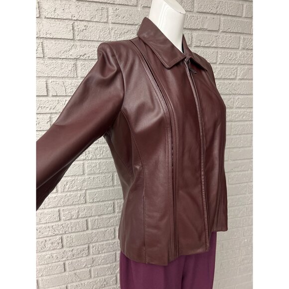 Preston & York Women Full Zip Front Burgundy Lamb Leather Jacket Size M - Picture 7 of 12